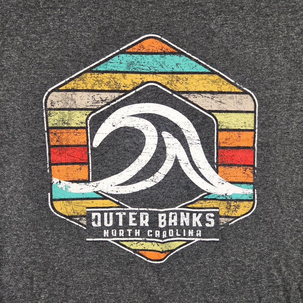Outer Banks North Carolina Shirt Mens Medium Gray Graphic Logo Wave Beach Travel